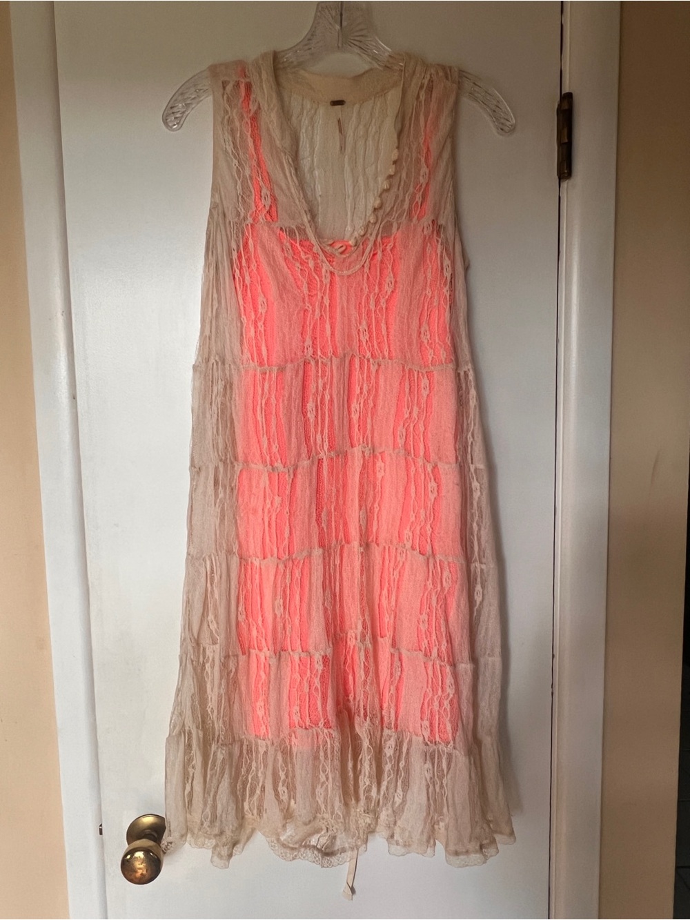 Free People Lace Dress with a Peach Slip